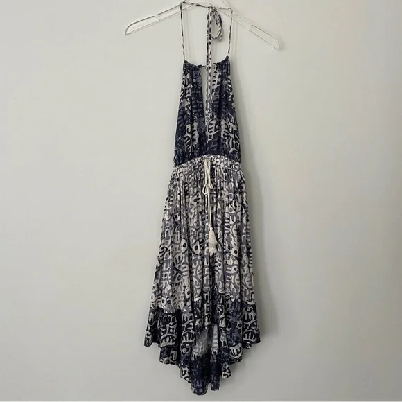 Free People | Dresses | Free People Blue Beach Day Halter Tie Mini Dress  Open Back Boho Flowy Festival | Poshmark